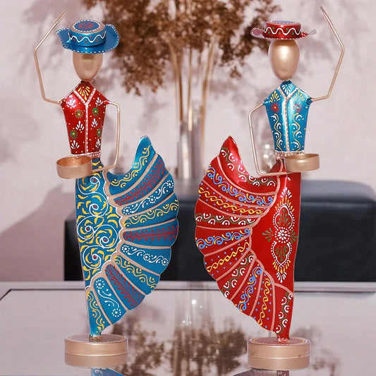 Kraftskala Colorful Dancers Iron Showpiece with Tealight Candle Holder