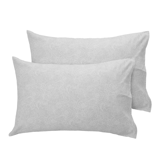 Huesland by Ahmedabad Cotton 186 TC Cotton Pillow Cover Set of 2 | Grey & White