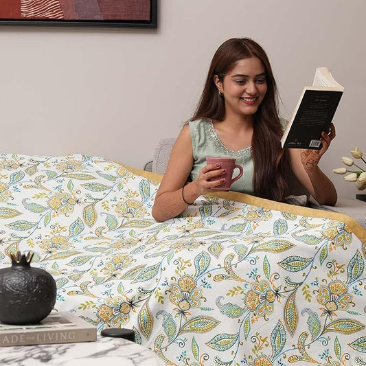 Urban Space Microfiber Cotton Reversible Dohar for Double Bed AC Blanket Colour Iris Blue