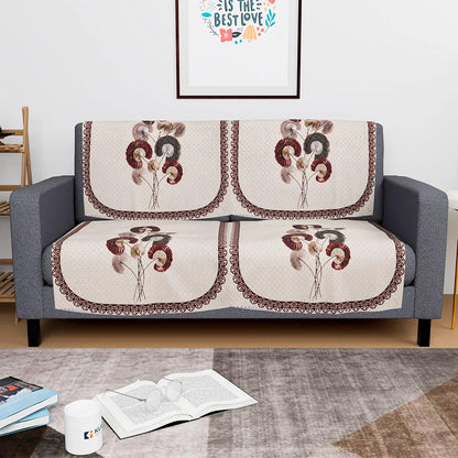 Kuber Industries Set of 4 Velvet 2 Seater Sofa Covers for Living Room Digital Flower-Cream & Brown