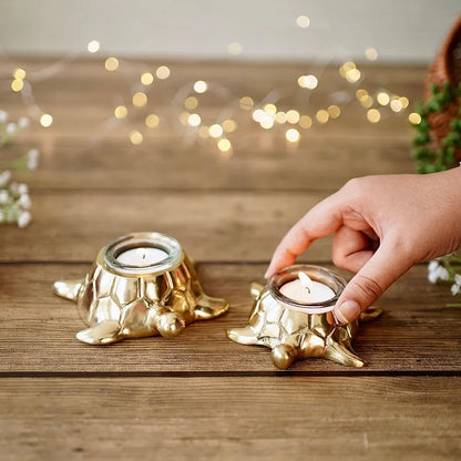 BEHOMA Golden Turtle Votive Holder Set of Mother and Child | Elegant Home and Office Dcor Accessories for Living Room | Collectibles Perfect for Birthday, Mother's Day | Votives Candle Included