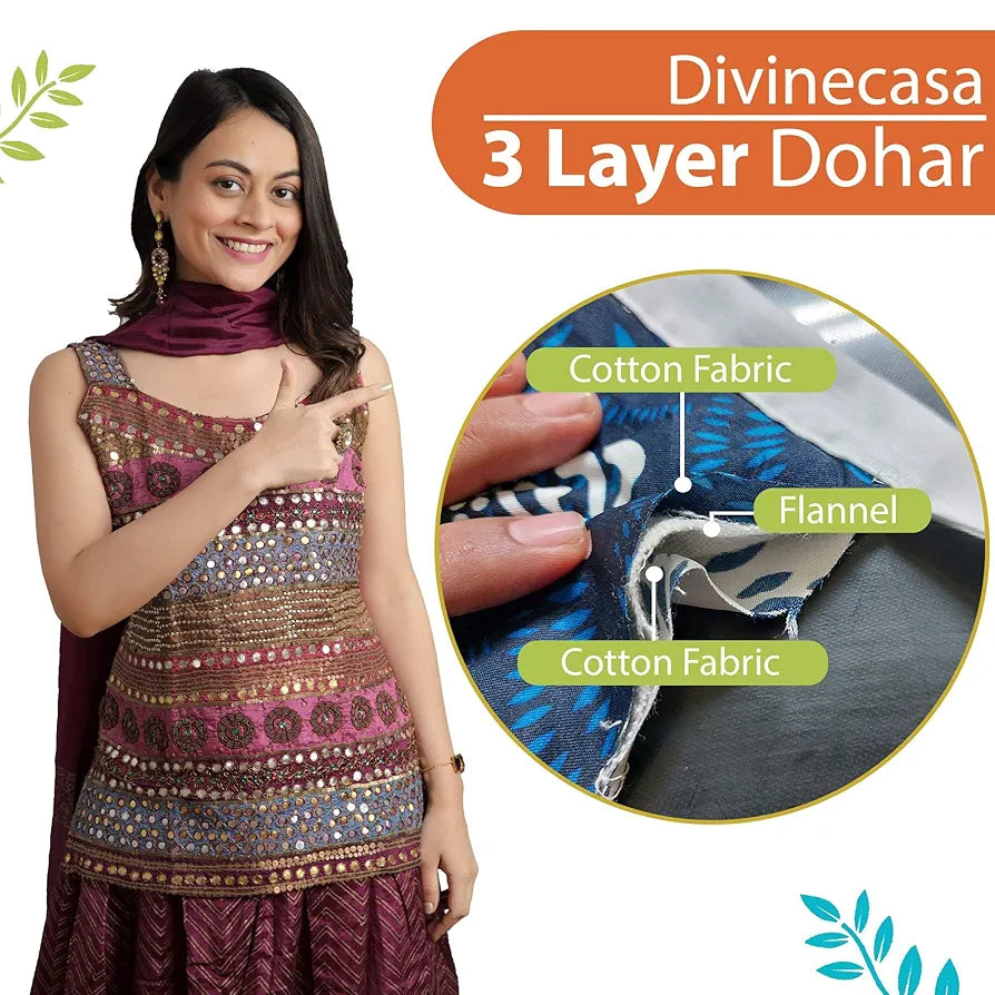 Divine Casa 100% Cotton Double Bed Dohar Lightweight AC Blanket Soft & Breathable Summer Quilt Colour Lime Punch