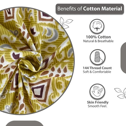 Divine Casa 144 TC 100% Pure Cotton Double Bedsheet with 2 Pillow Covers Ikat Diamond Print Colour Mustard Yellow