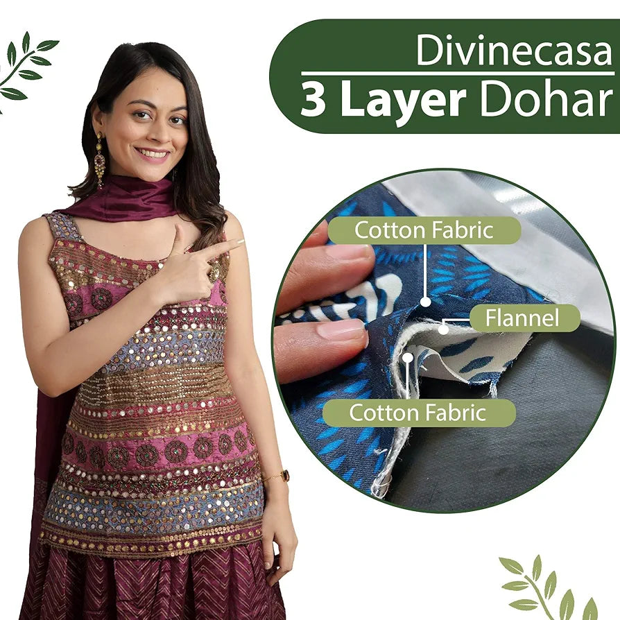 Divine Casa 120 GSM Glace Cotton Double Dohar Lightweight AC Blanket Colour Forest Green & Lime