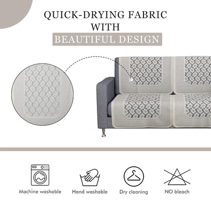 Kuber Industries Sofa Cover Net 2+1+1 Seater Sofa Slip Cover Set Plain Leonardo Flower Print Cream