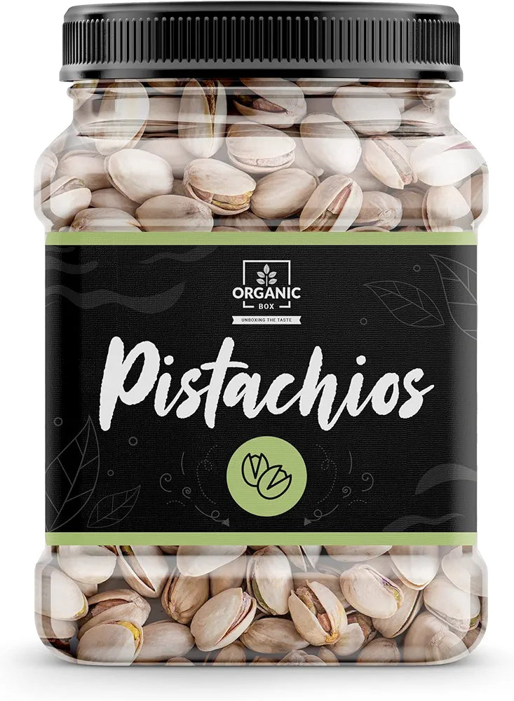 Organic Box 100% Natural and Premium Californian Roasted Salted Pistachios - Pista Dry Fruits  Namkeen Pistha California With Shell 500gm - Diwali Gift Pack