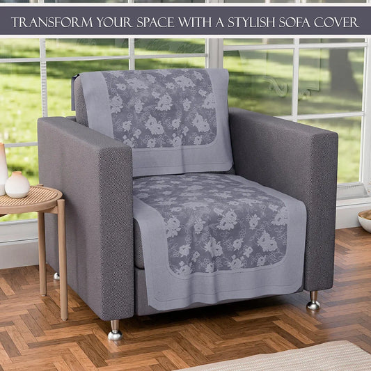 Kuber Industries Set of 10 Net Anti-Skid Sofa Cover 5-Seater Self Net Hawaii Grey