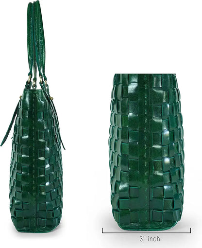 Goatter Genuine Leather Handmade Women's Tote Bag,Green Color