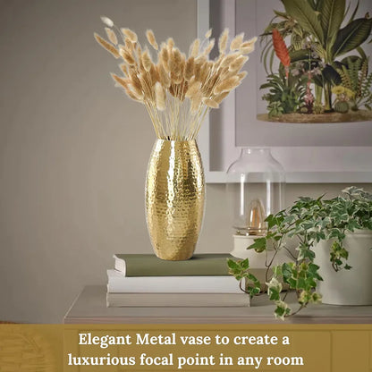 Behoma Metal Golden Full Hammered Oblong Shape 1 Large Pcs Flowers not Included