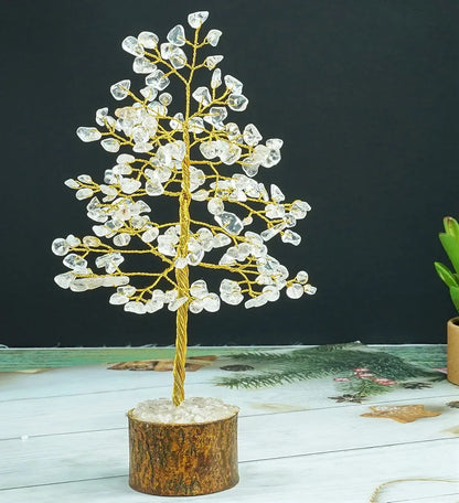 Crocon Clear Quartz Gemstone Money Tree Feng Shui Bonsai Golden Wire