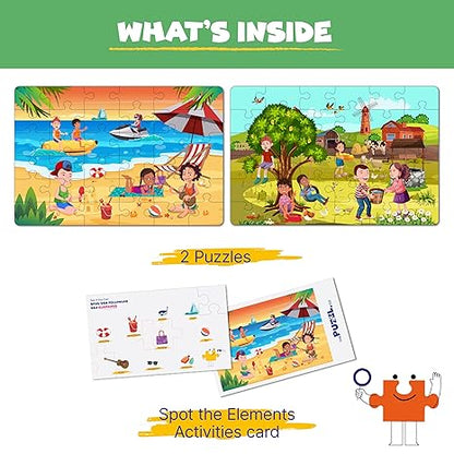 The Puzzl Co- Set of 2 Jigsaw Puzzles Game  for Kids Beach & Contryside Cardboard Birthday Gift