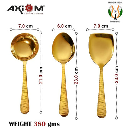 Axiom Stainless Steel Golden Serving Tools Set 4 Piece Heavy Gauge Non-Stick