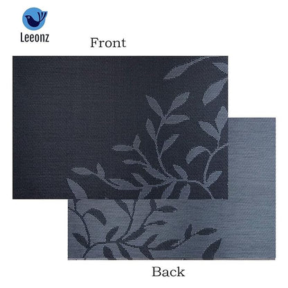 Leeonz Non-Slip Heat Resistant Washable Crossweave Woven Vinyl PVC Place mats Black Set of 6pcs