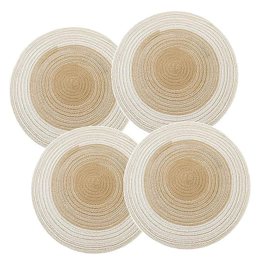 Spatlus Jute Placemats Set of 4 Heat Resistant Round Place Mats Natural Jute Gold Table Mats