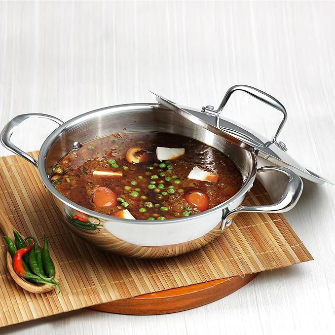 Savya Home Triply Stainless Steel Kadai With Lid 24 Cm Diameter 2.6 L Capacity