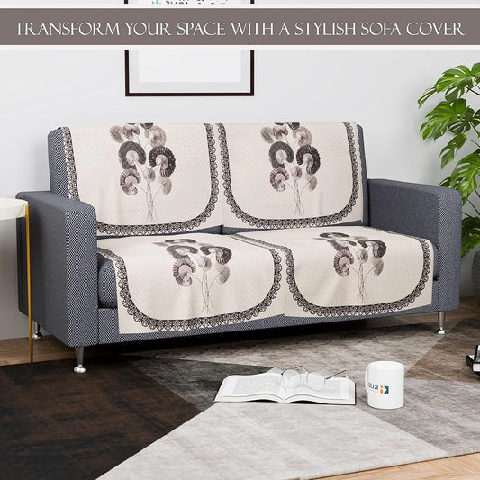Kuber Industries Set of 6 Velvet 2+1 Seater Sofa Covers for Living Room Digital Flower-Cream & Green