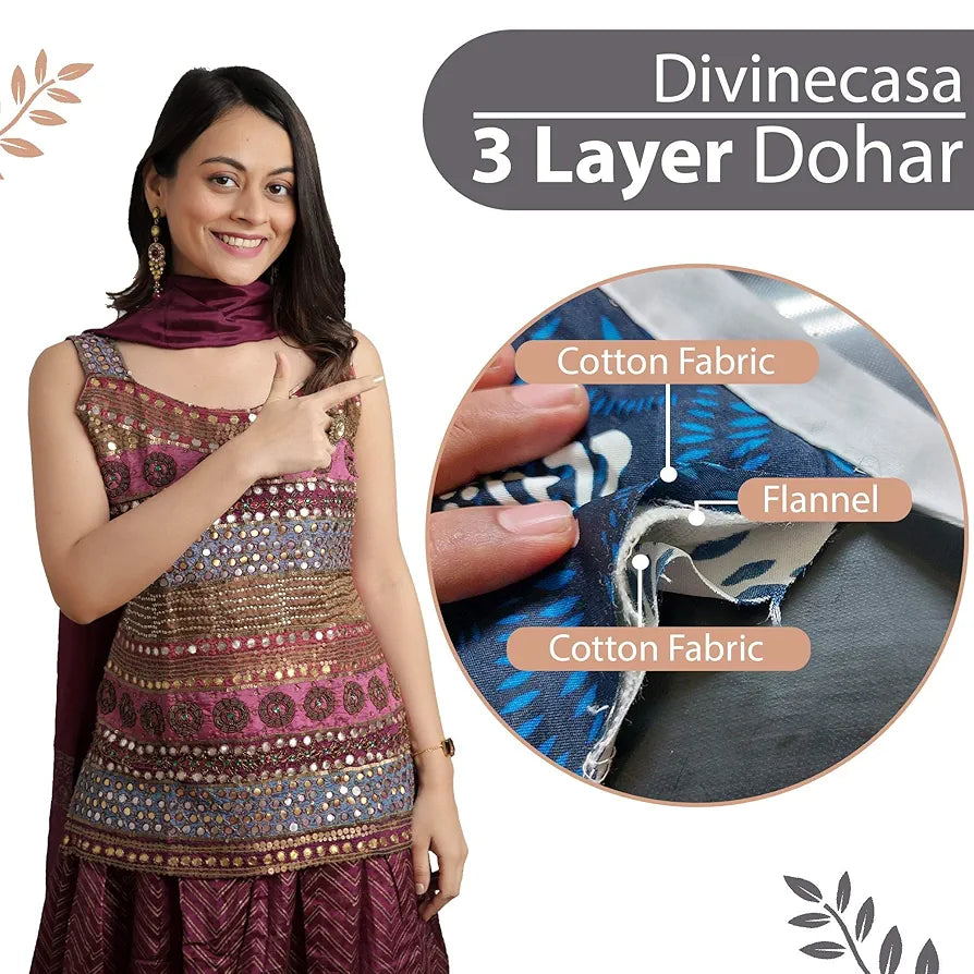 Divine Casa Floret 100% Cotton Double Dohar 120 GSM Soft & Lightweight Throw Blanket Colour Griffin