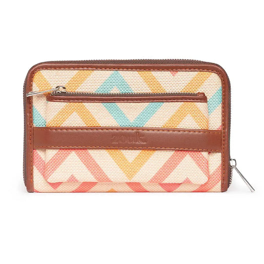 Zouk Women's Vegan Leather and Jute Wav Beach Print Handmade Classic Wallet Multicolour