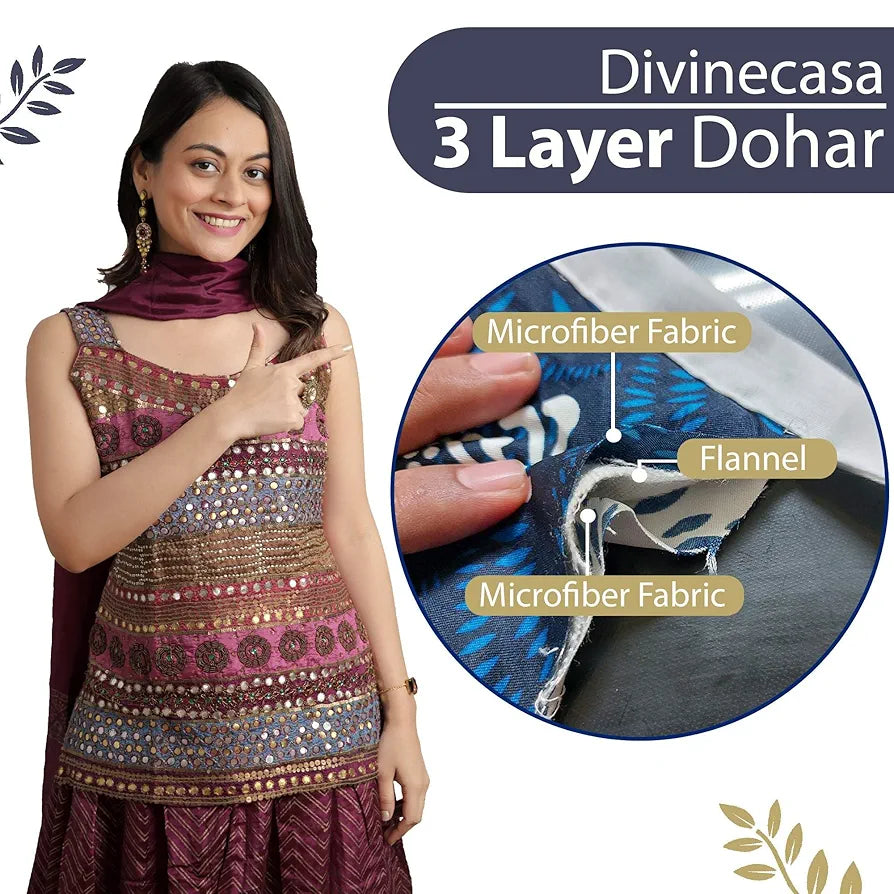 Divine Casa 120 GSM Microfiber Double Dohar Soft & Lightweight Throw Blanket Arrow Print Pattern Colour Navy Blue