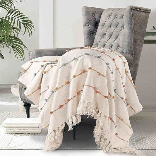 Sashaa World Multicolour Striped Comfort Cotton Throw Colour Beige