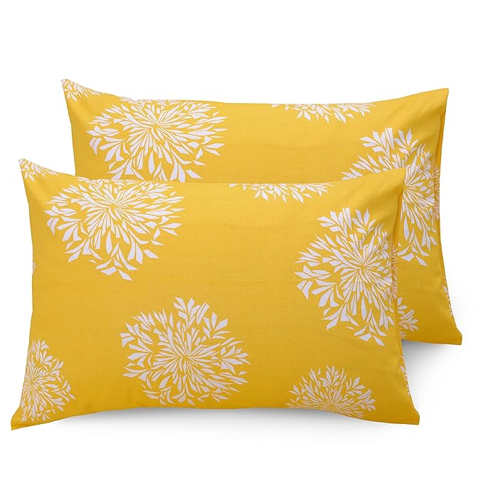 Huesland by Ahmedabad Cotton 144 TC King Size Bedsheet Cotton with 2 Pillow Covers | White & Yellow