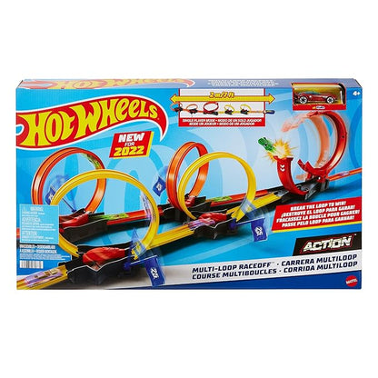 Hot Wheels Multi-Loop Race Off Playset with 1 Car Knock Down Flags to Score Points