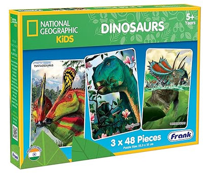 Frank National Geographic Dinosaurs 3 x 48-Piece Puzzles for Kids Memory and Mental Boost - 40502