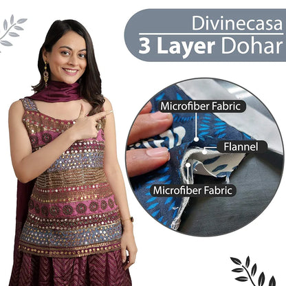 Divine Casa 120 GSM Microfiber Single Kids Dohar  Soft & Lightweight Throw Blanket Geographic Pattern Colour Stonewash Grey
