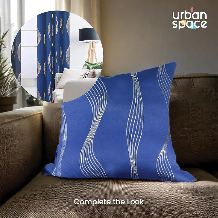 Urban Space Decorative Gold Foil Cushion Cover Set of 2 Cushion Covers for Sofa, Bedroom, Living Room Double Wave Navy