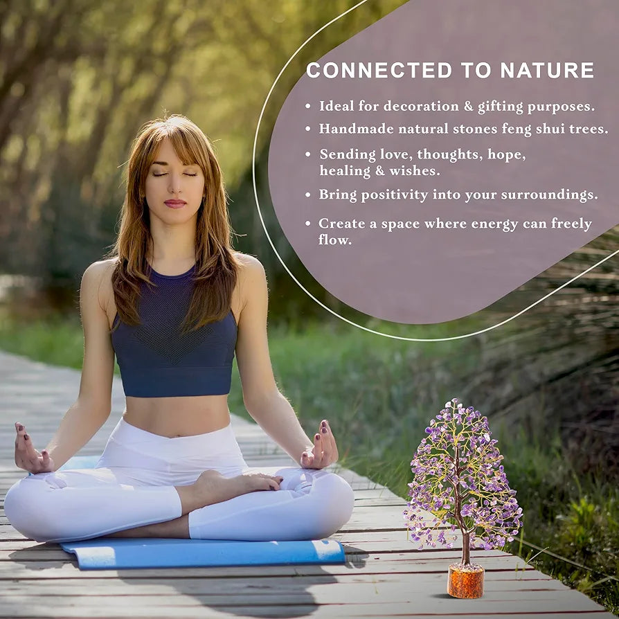 HindCraft Amethyst Chakra Crystal Tree Golden Wire 10-12 inch