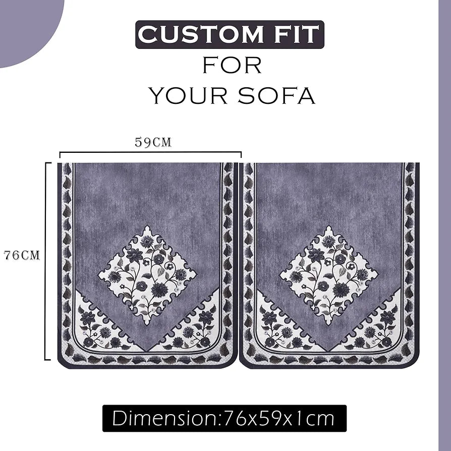 Kuber Industries Net Single Seater Sofa Cover Set Flower Digital Triangle Border Print-753 Grey