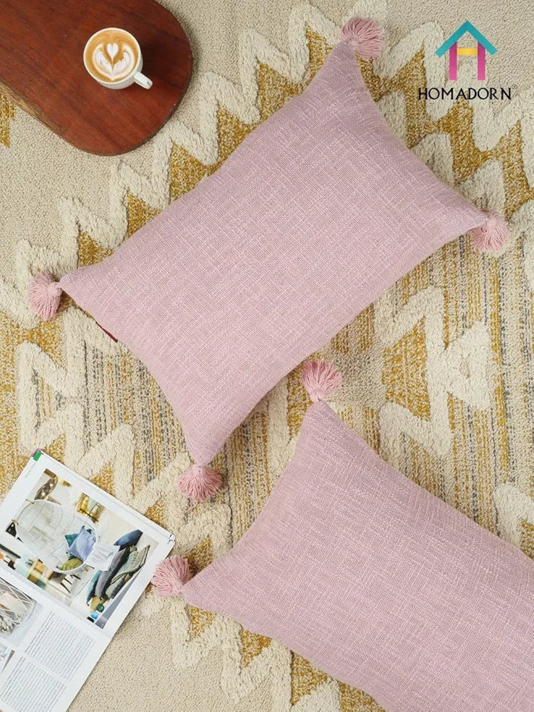 Homadorn Luxury Cotton Handmade Decorative Boho Throw Pillow Covers Colour Lavender