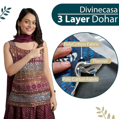 Divine Casa Glace Cotton 120 GSM Reversible Lightweight Printed Double Bed AC Dohar Blanket Quilt TC - 120 Colour Beige and Brown