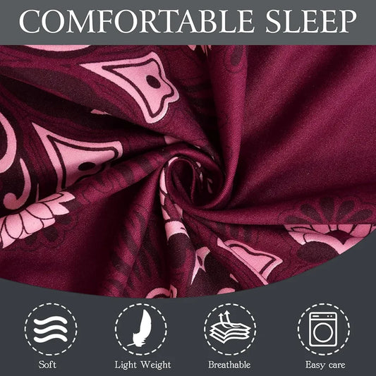 Fresh From Loom Floral Single Bedsheet Size Microfiber Bedsheet Set-Printed Hypoallergenic Wrinkle Free with 2 Pillow Covers 144 TC Wine