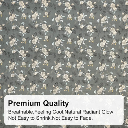 Fresh From Loom King Size Microfiber Fitted Bedsheet Set with Floral Print 240 TC Anti Fade 2 Pillow Covers Rose Oslo Grey