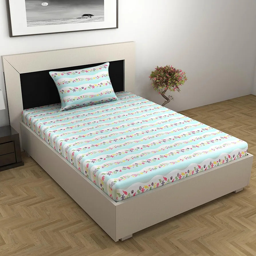 Divine Casa 144 TC Pure Cotton Single Bedsheet with 1 Pillow Cover Abstract Pattern Colour Cosmic Sky