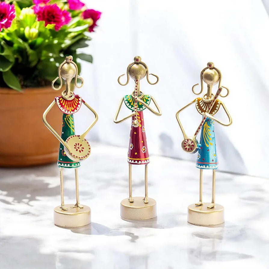 Kraftskala Small Cute 7.5 inch Metal Musician Dolls for Living Room Decor