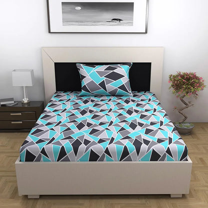 Divine Casa 144 TC 100% Cotton Bedsheet for Single Bed with 1 Pillow Cover Crystal Colour Teal
