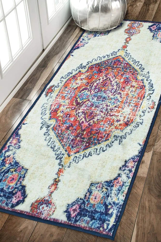 Status Contract 3D Printed Vintage Persian Bedside Runner Carpet Rug Anti Skid Backing for Home