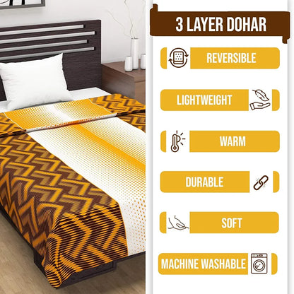 Divine Casa 120 GSM Microfiber Double Dohar Soft & Lightweight Throw Blanket Chevron Pattern Colour Orange Chevron