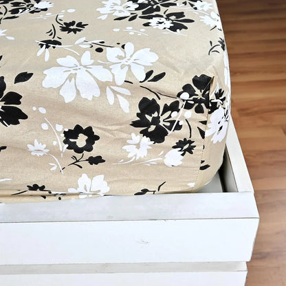 Divine Casa Floret 100% Cotton King Fitted Bedsheet 144 TC Deep Pocket Design Soft & Breathable Fabric Colour Ivory Sunflowers