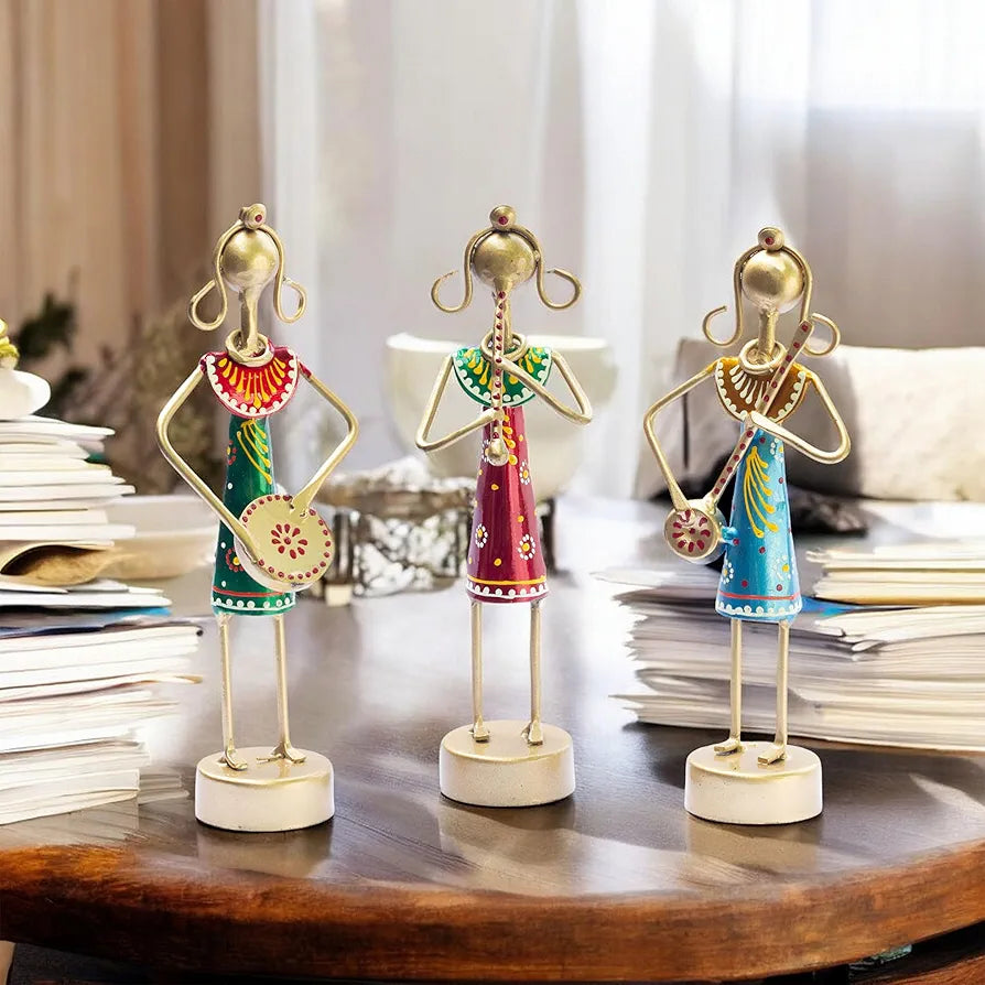 Kraftskala Small Cute 7.5 inch Metal Musician Dolls for Living Room Decor
