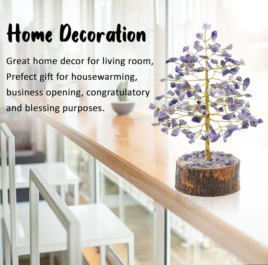 Crocon Amethyst Gemstone Money Tree Feng Shui Bonsai Golden Wire
