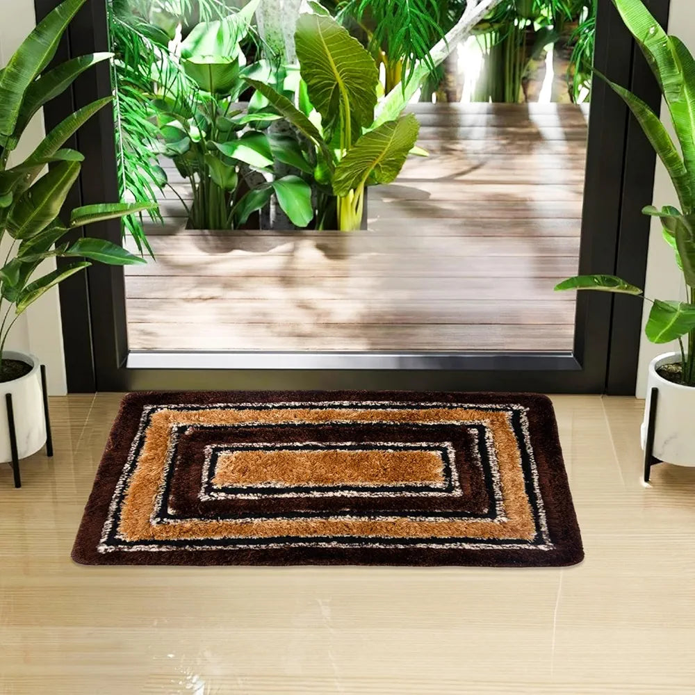 Kuber Industries Square Shape Fur Doormat Microfiber Gold & Brown