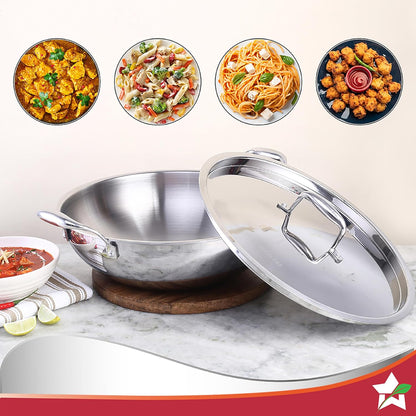 Wonderchef Nigella Tri-ply Stainless Steel 30 cm Kadhai with Lid