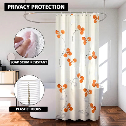 Kuber Industries Shower Curtain Bathroom Shower Curtain 8 Rings Curtain Painting Cream