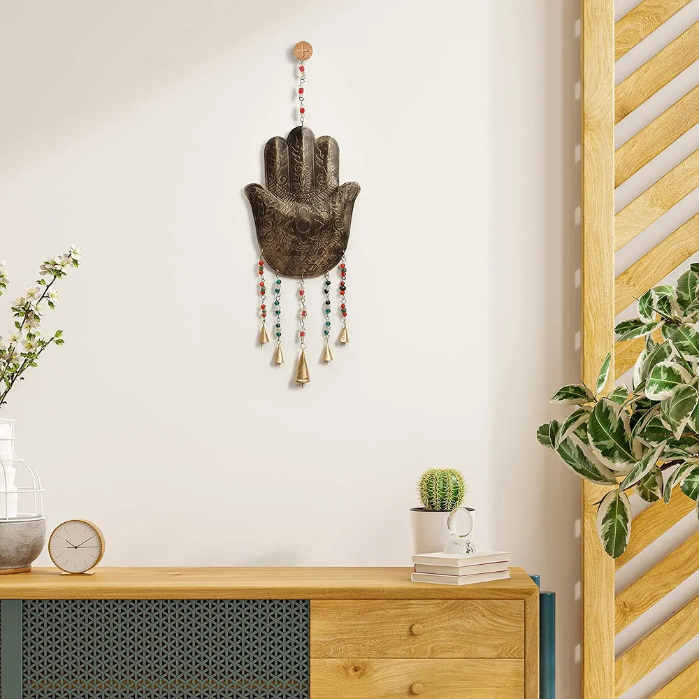 Duli Metal Hand Windchime Big Wall Hanging with Bells