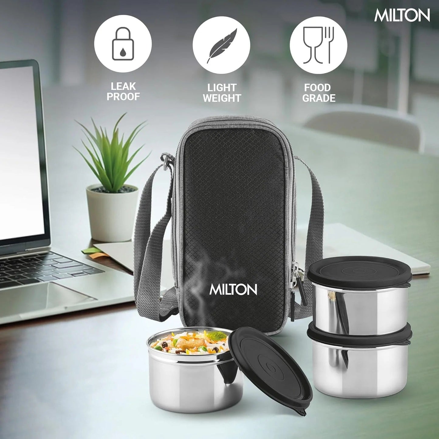 Milton Stack Pack 3 Vertical Insulated Tiffin with Jacket
