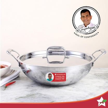 Wonderchef Nigella Tri-ply Stainless Steel 30 cm Kadhai with Lid