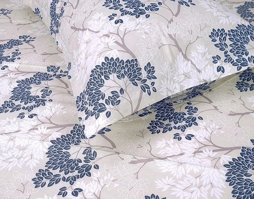 Divine Casa 144 TC 100% Cotton Bedsheet for Double Bed with 2 Pillow Cover Colour Grey Blue